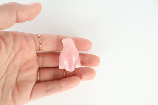 Rose Quartz Carving -Penguin