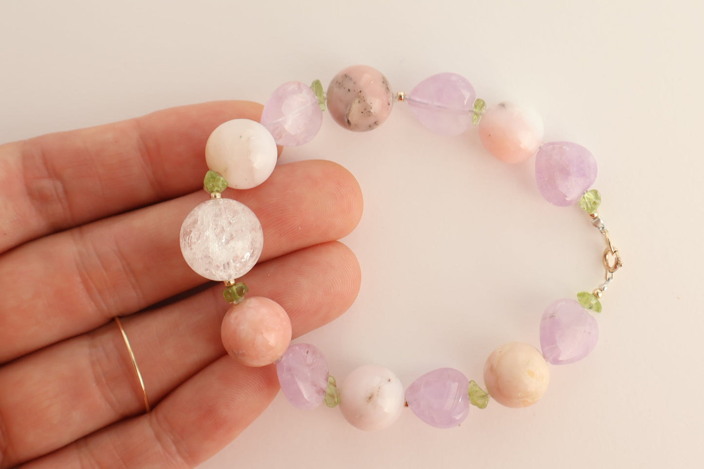 Ethereal Heart – Pink Opal & Lavender Amethyst [Bracelet]