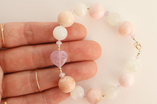 Lunar Heart – Moonstone & Pink Opal [Bracelet]