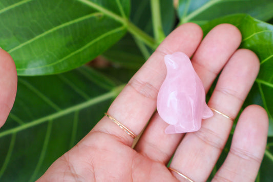 Rose Quartz Carving -Penguin